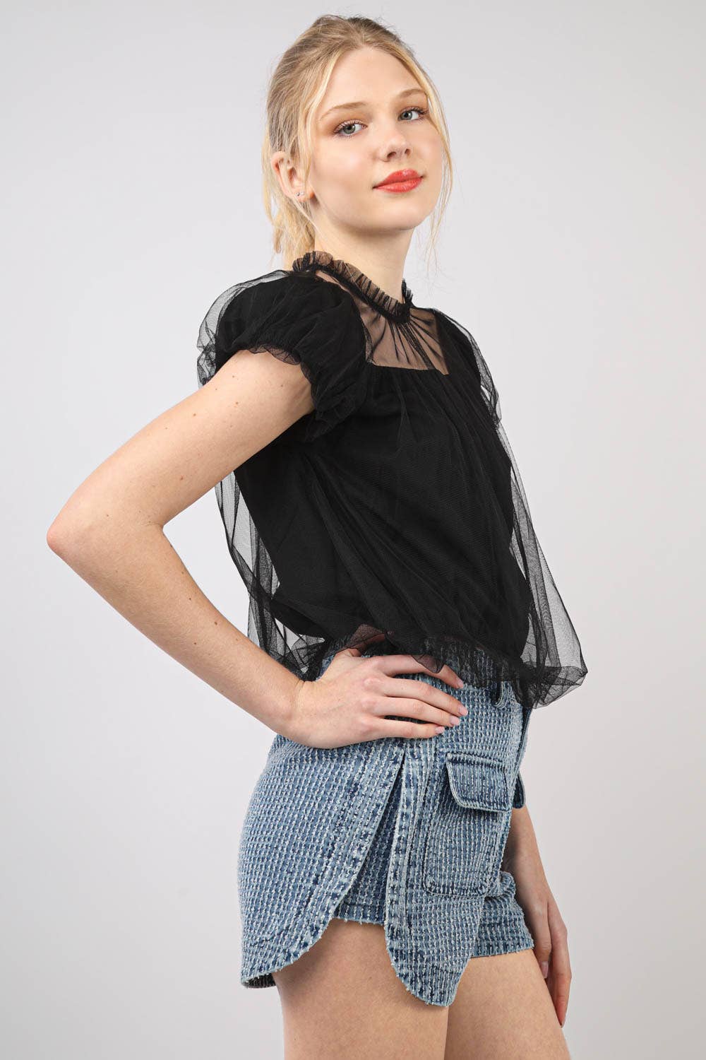 Balletcore Mesh Balloon Blouse