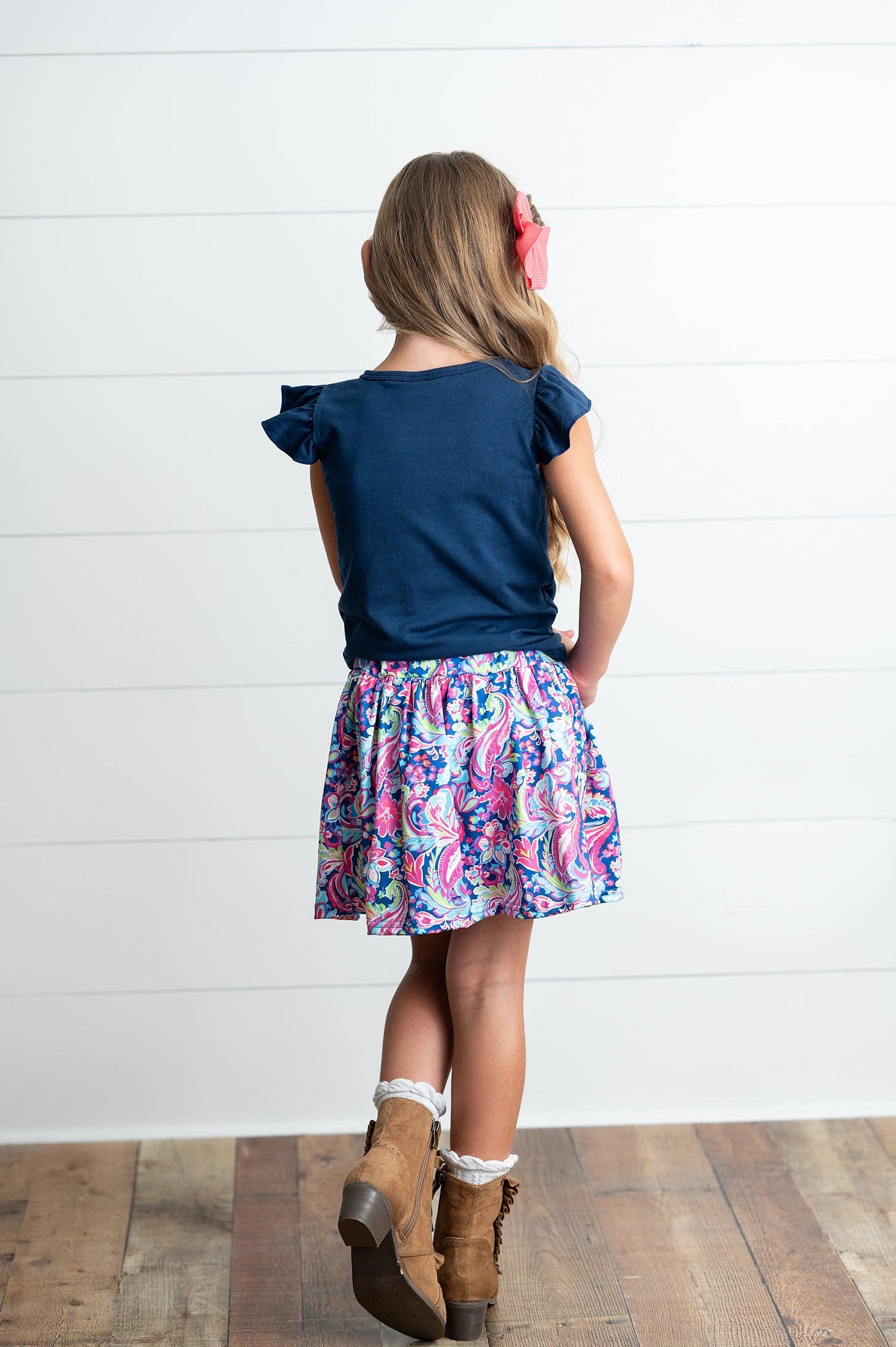 Girls Navy Bow Skirt Set