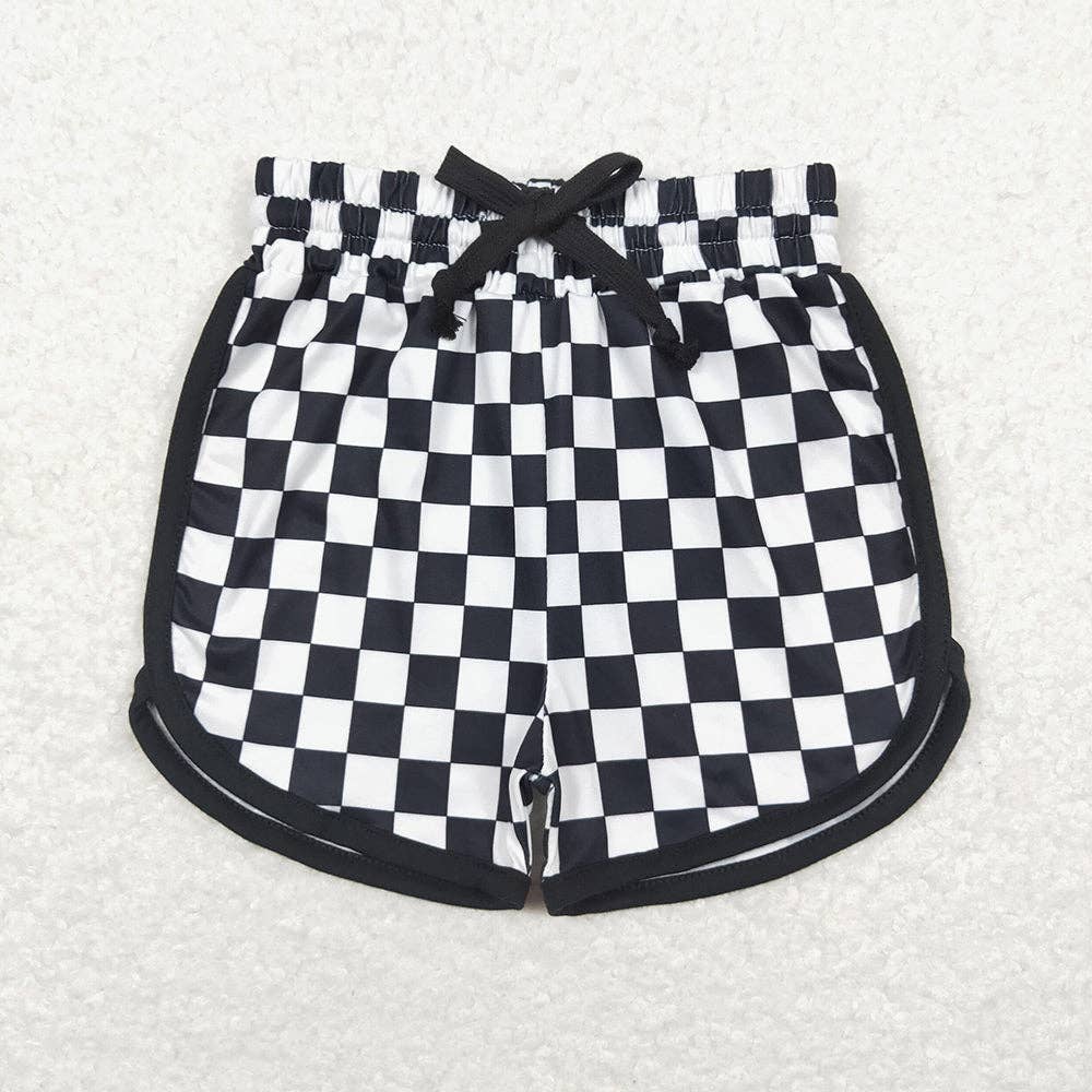 Girls Checkered Black & White Athletic Shorts