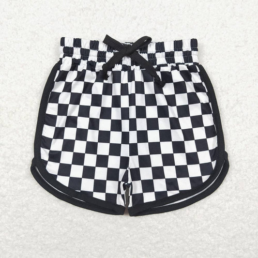 Girls Checkered Black & White Athletic Shorts