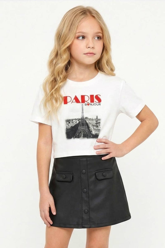 Girls Paris Leather Skirt Set