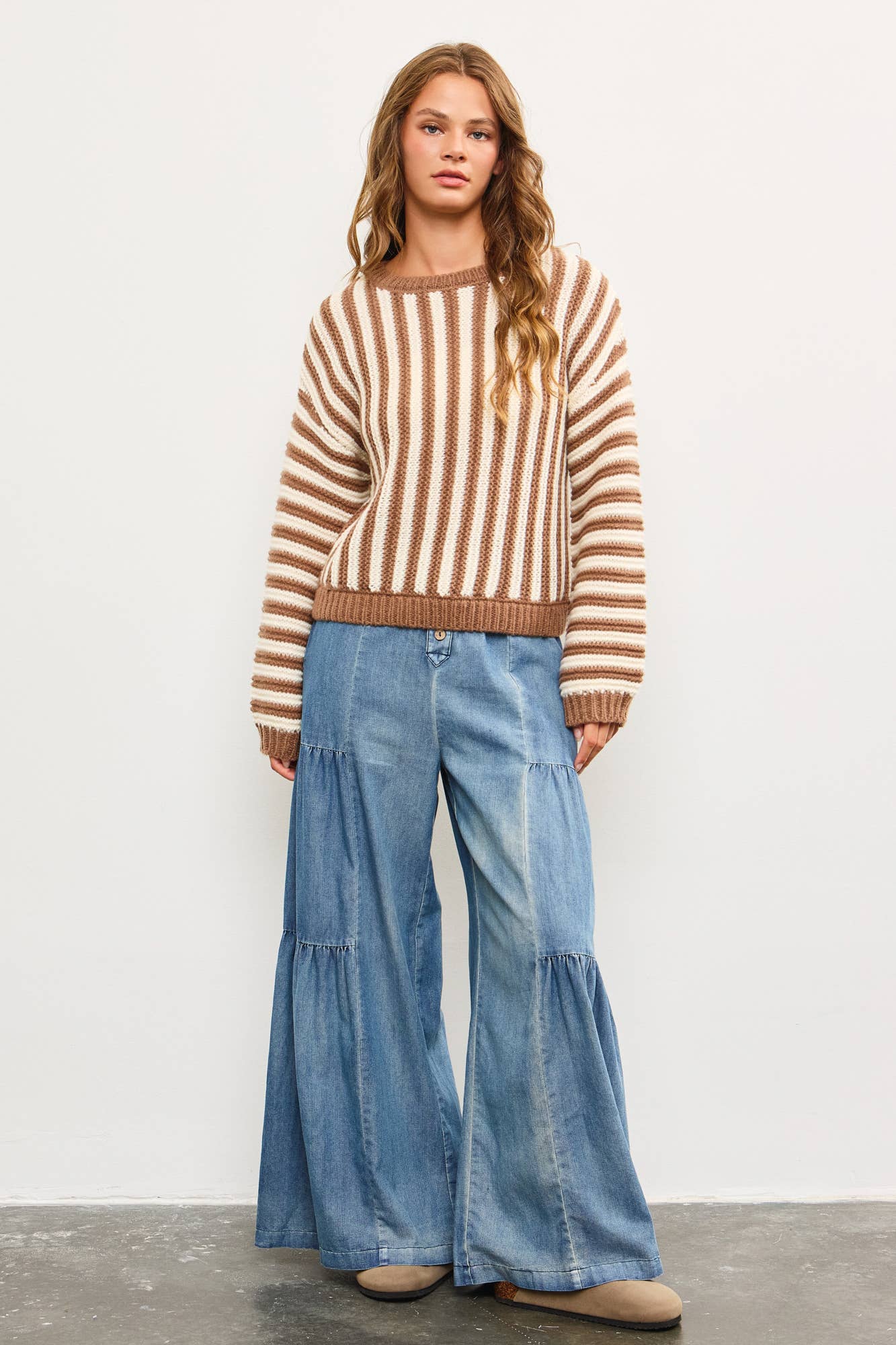 Leona Vertical Mocha Stripe Sweater