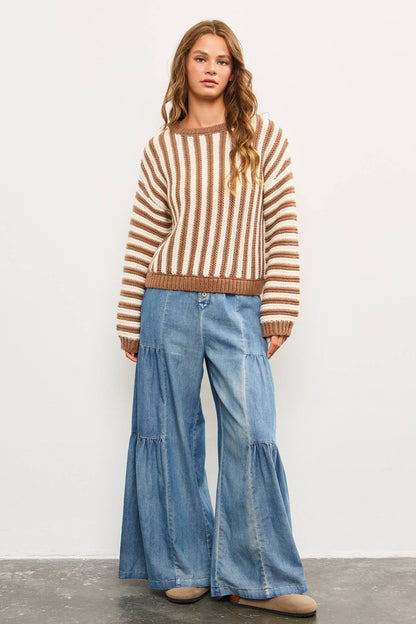 Leona Vertical Mocha Stripe Sweater
