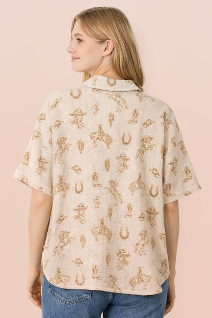 Western Graphic Buttondown Top