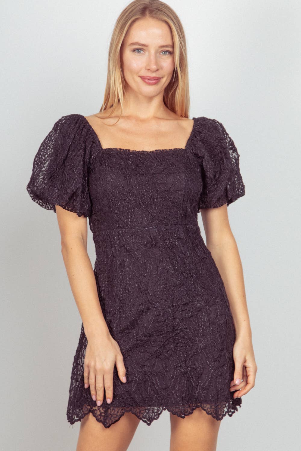 Lima Lace Puff Sleeve Black Dress