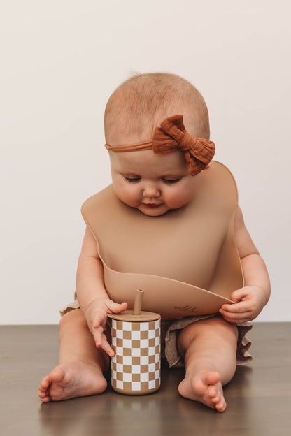 Baby Mauve Checkered Silicone Straw Cup