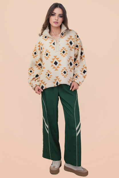 Aztec Quarterzip Fuzzy Cream Pullover