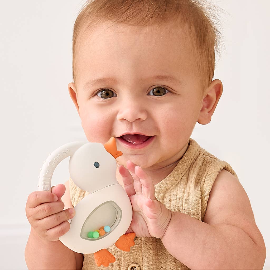 Itzy Ritzy Bitzy Shake™ - Silicone Teether with Rattle: Goose