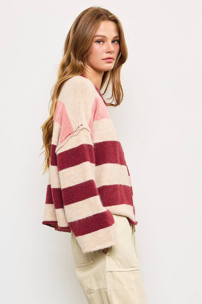 Astrid Maroon & Pink Stripe Knit Sweater