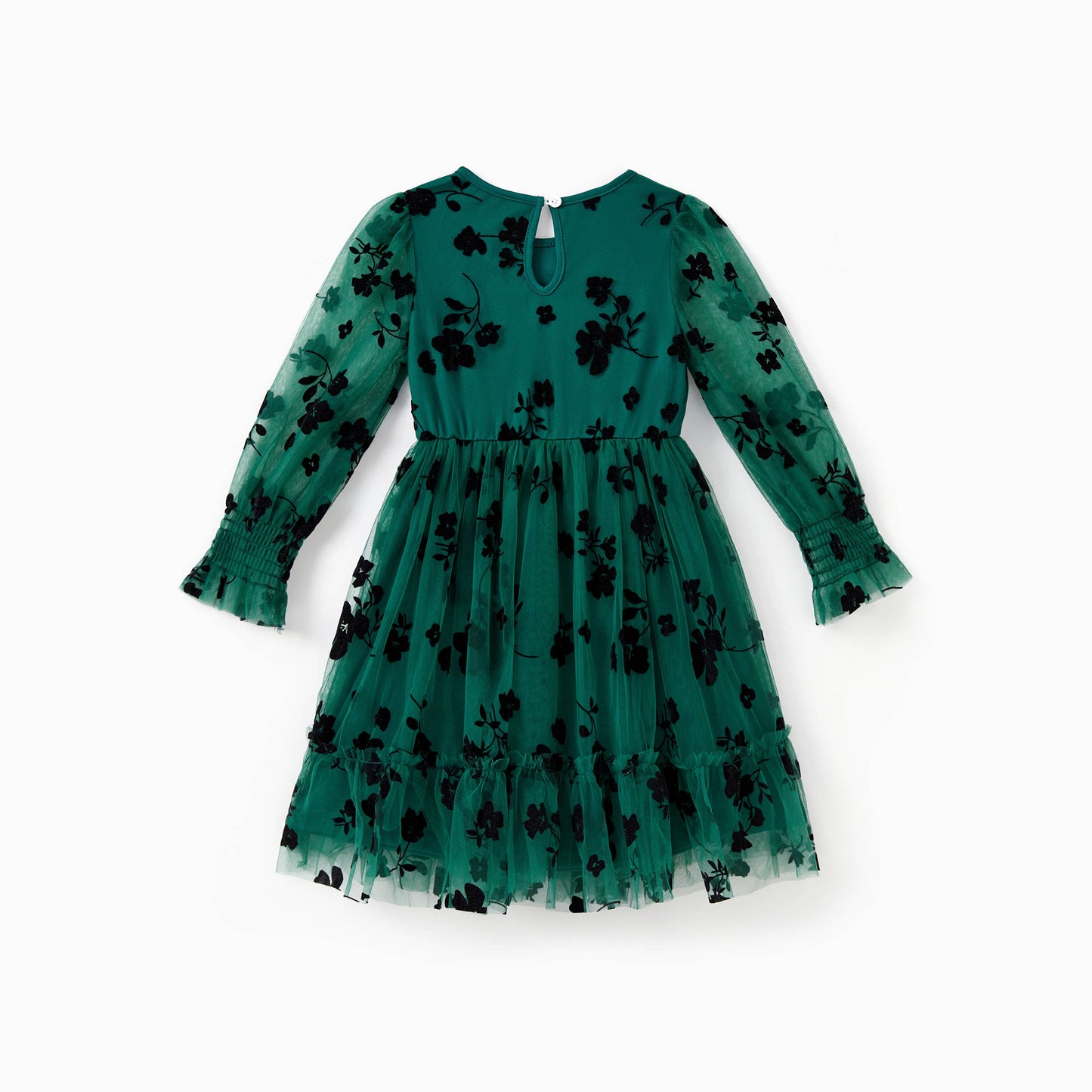 Girls Green & Black Floral Tulle Dress