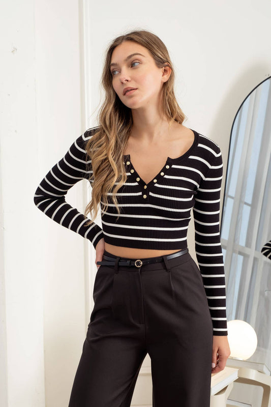 Lovelock Striped Henley Crop Top