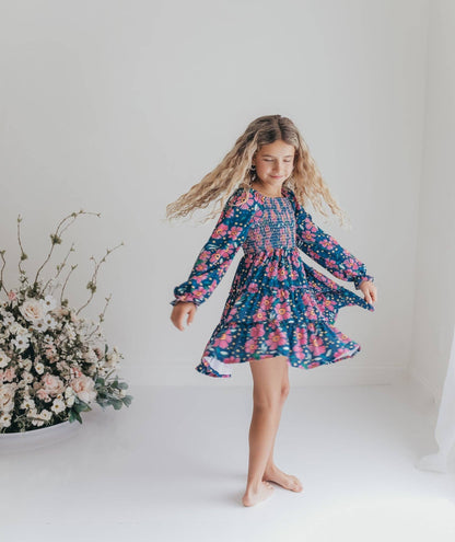 Girls Gracie Teal & Pink Flower Power Dress