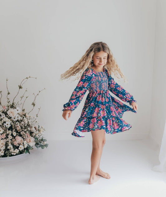 Girls Gracie Teal & Pink Flower Power Dress