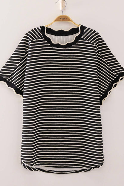 Ginny Scalloped Striped Knit Tee