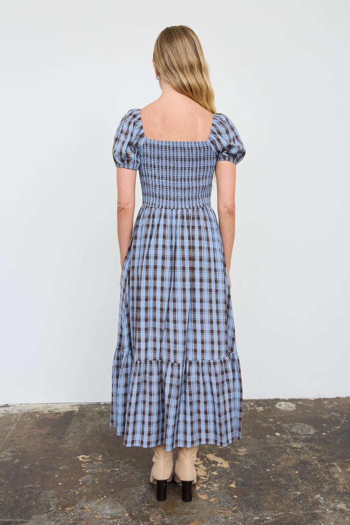 Della Plaid Blue Midi Dress