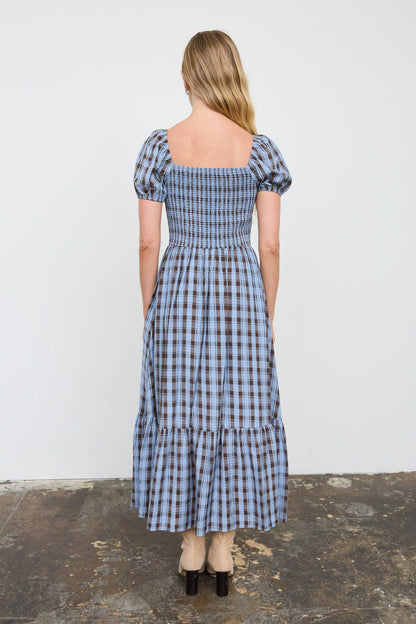 Della Plaid Blue Midi Dress