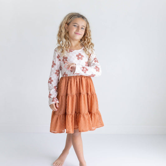 Girls Swiss Dot Tiered Orange Dress