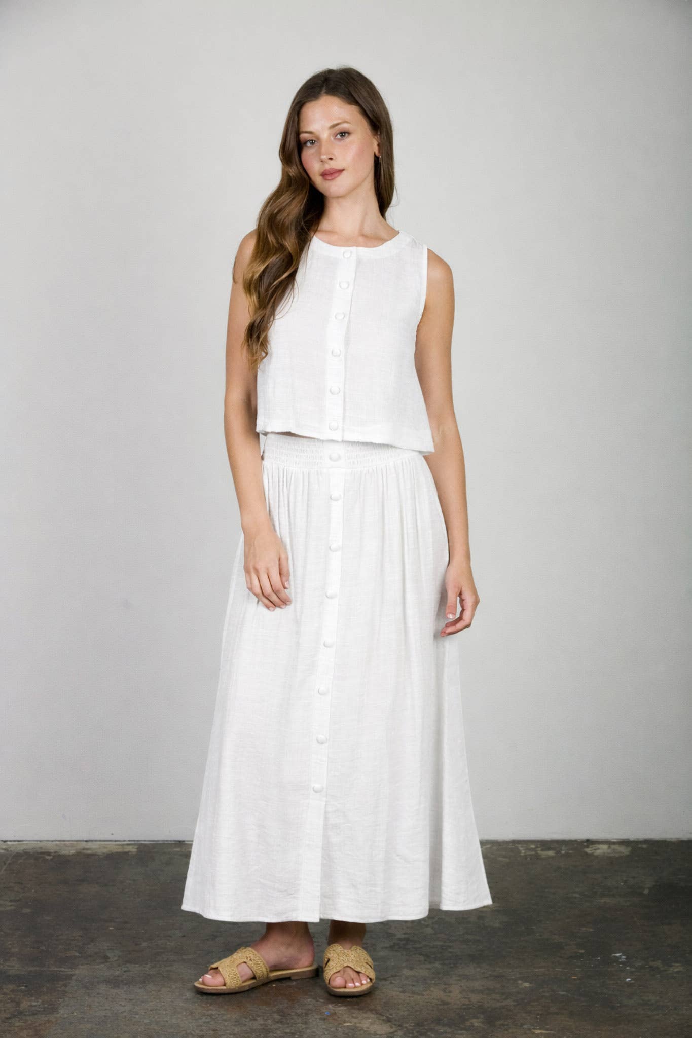 Sylvia Light Smocked Button Midi Skirt Set