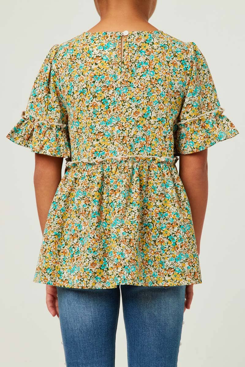 Girls Crinkle Floral Peplum Top