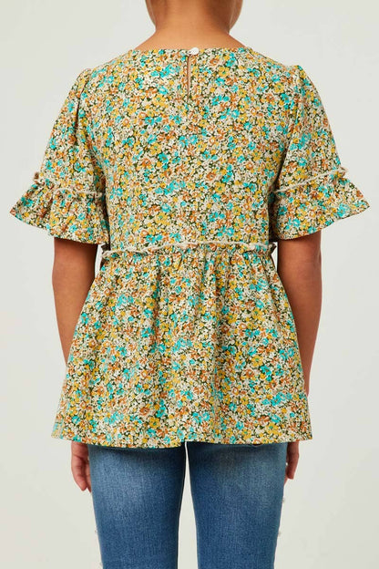 Girls Crinkle Floral Peplum Top