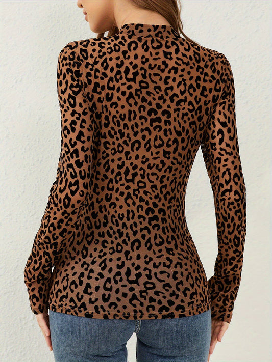 Velvet Embossed Leopard Brown Top