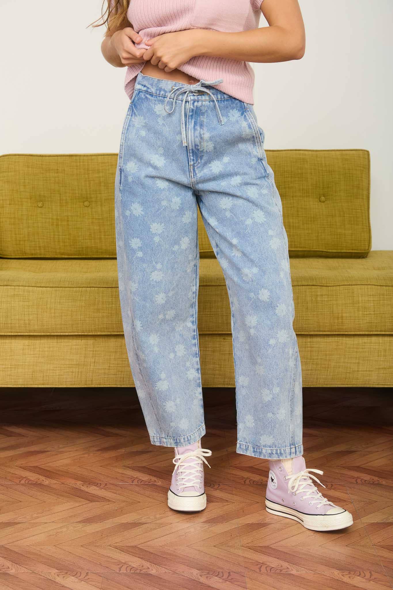 Dandelion Washed Drawstring Barrel Jeans