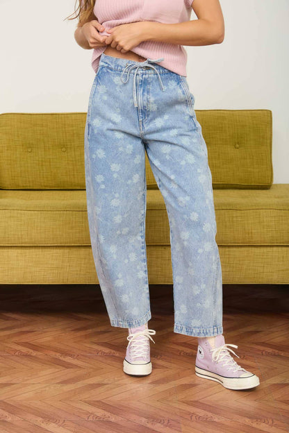 Dandelion Washed Drawstring Barrel Jeans