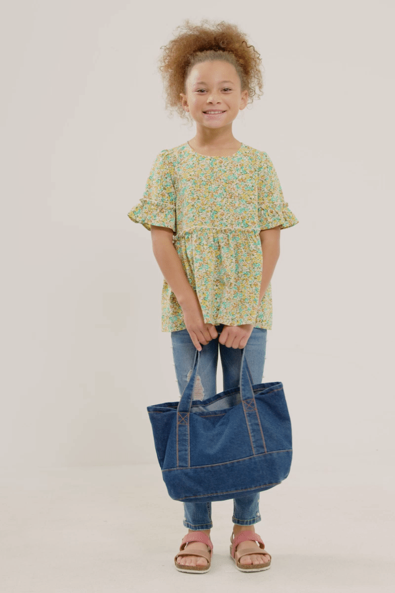 Girls Crinkle Floral Peplum Top