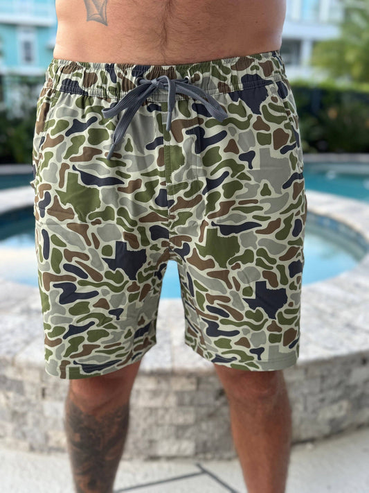 Mens Salt Water Soul TX Green Camo Athletic Shorts