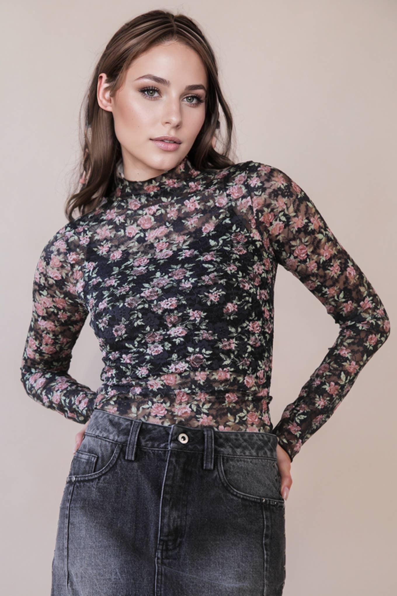 Gloria Floral Lace Long Sleeve Top