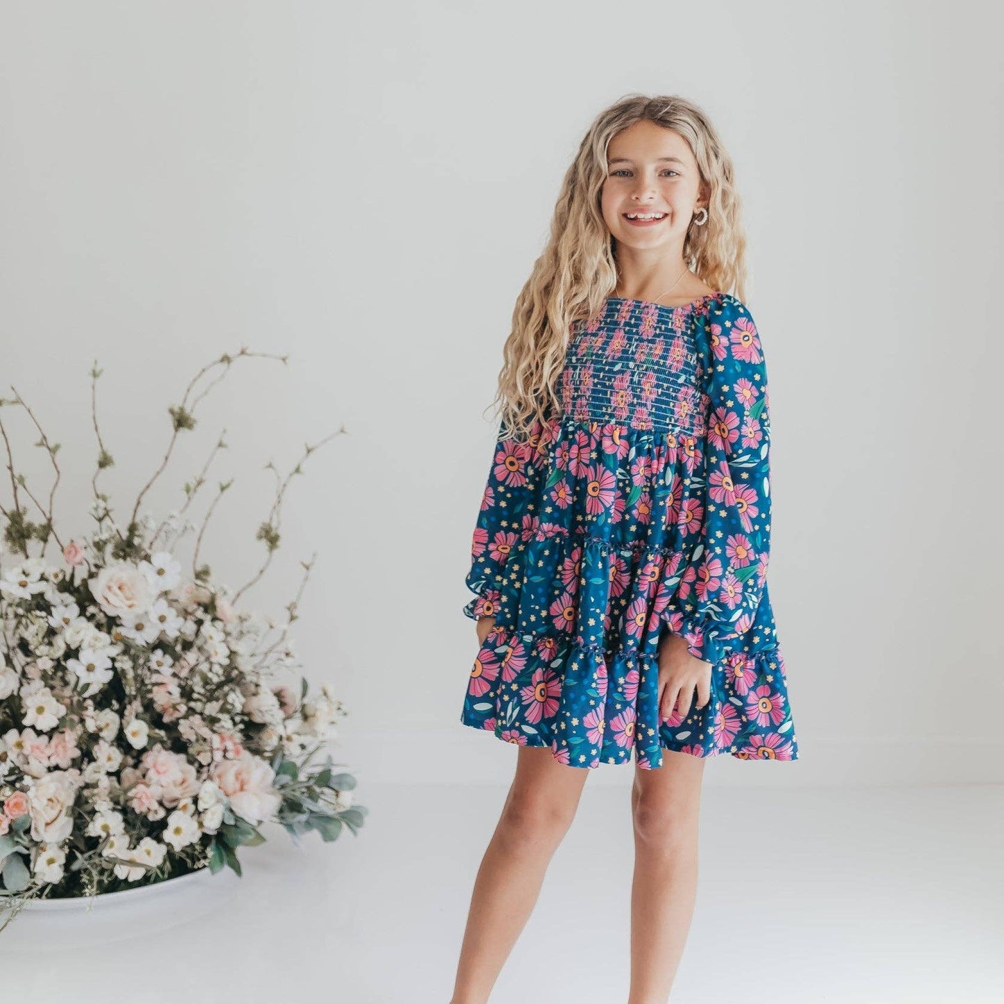 Girls Gracie Teal & Pink Flower Power Dress