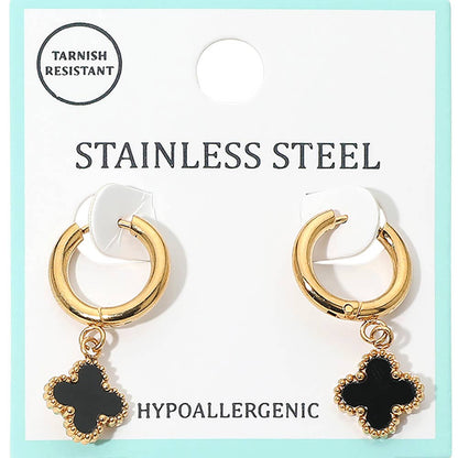 Darla Quatrefoil Dangle Huggie Hoop Earrings