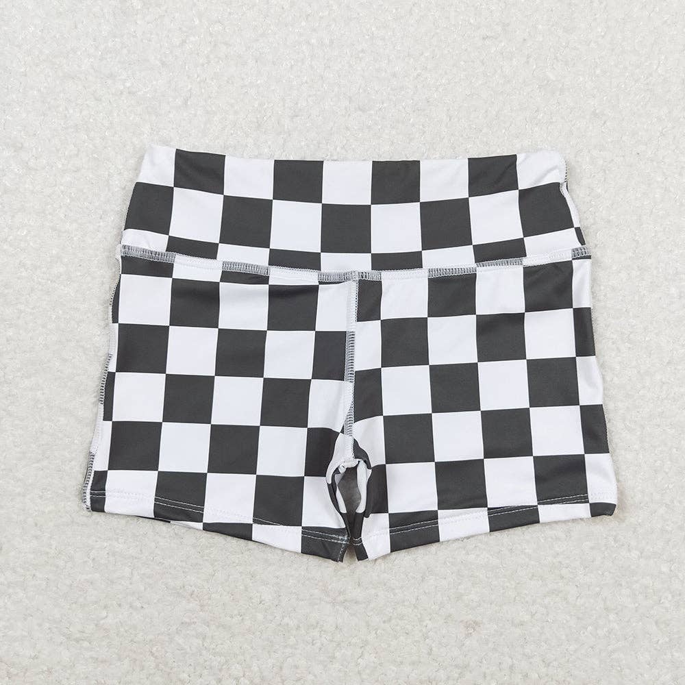 Girls Checkered Biker Charcoal Shorts