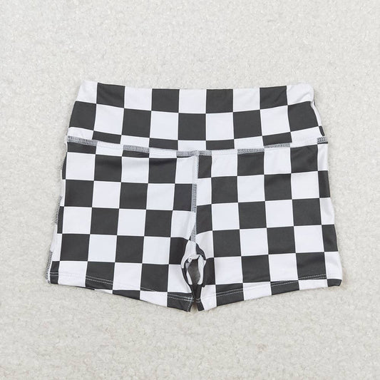 Girls Checkered Biker Charcoal Shorts