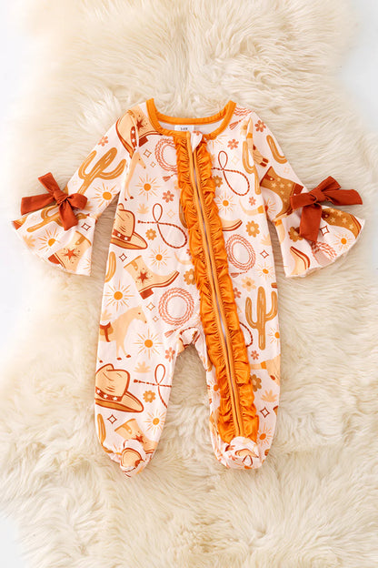 Baby Girls Western Ruffle Bell Sleeve Sleeper