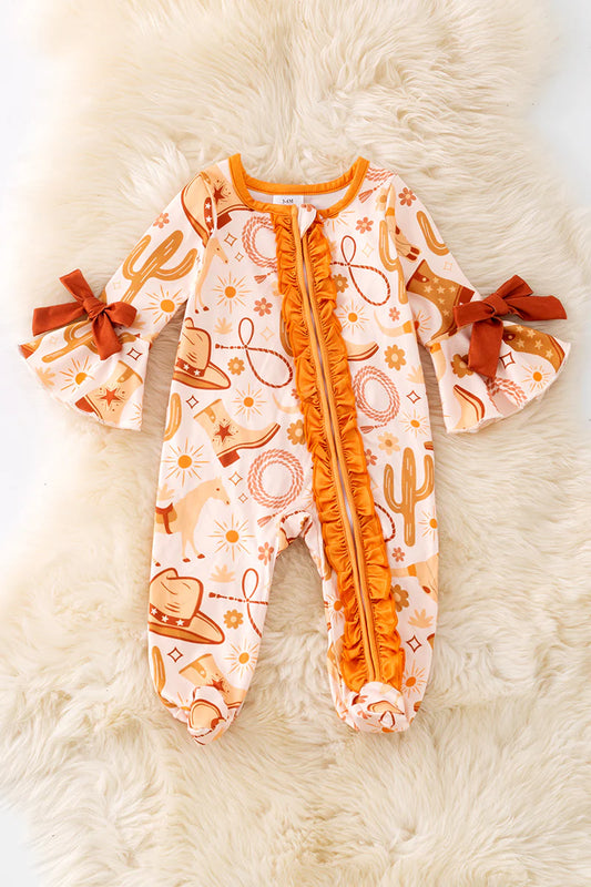 Baby Girls Western Ruffle Bell Sleeve Sleeper