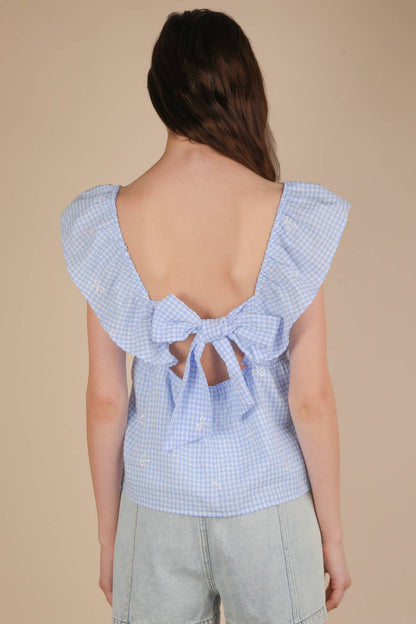 Emmy Gingham Bow Embroidered Blouse