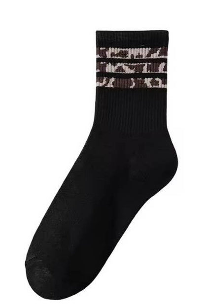 Leopard Striped Crew Socks