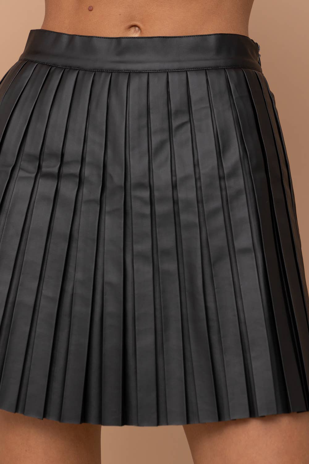 Pleated Black Leather Skirt