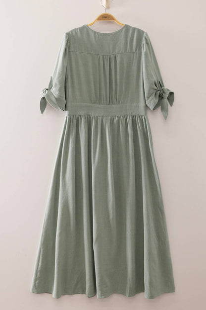 Patricia Buttondown Linen Midi Sage Dress