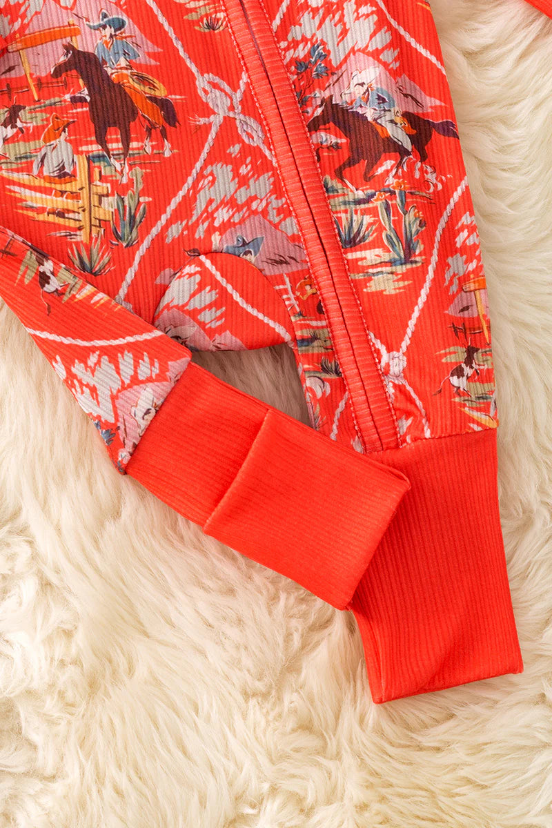 Baby Boys Western Print Red/Orange Sleeper