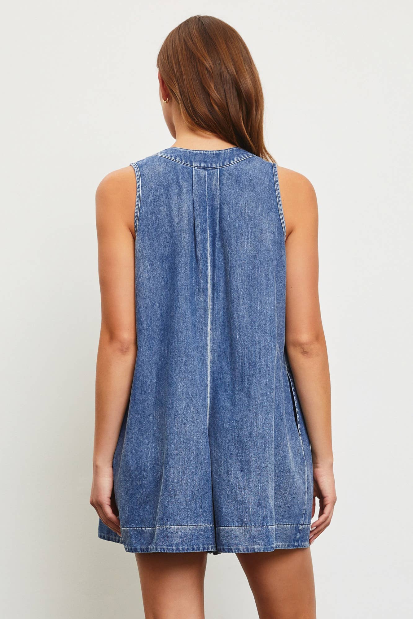 Oaklynn Pleated Denim Romper