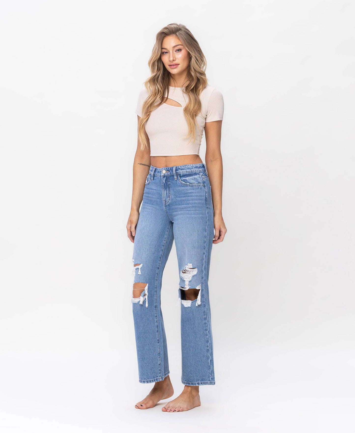 Vervet Olivia MW Distressed Wide Leg Jeans