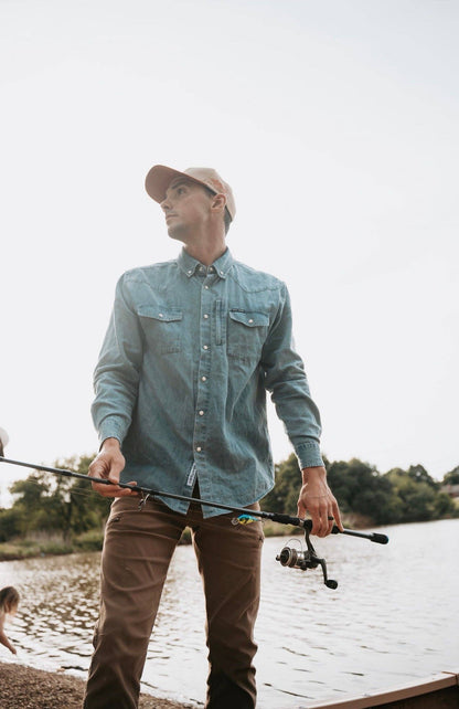 Mens Reel Rodeo Pearl Snap Denim Longsleeve Shirt