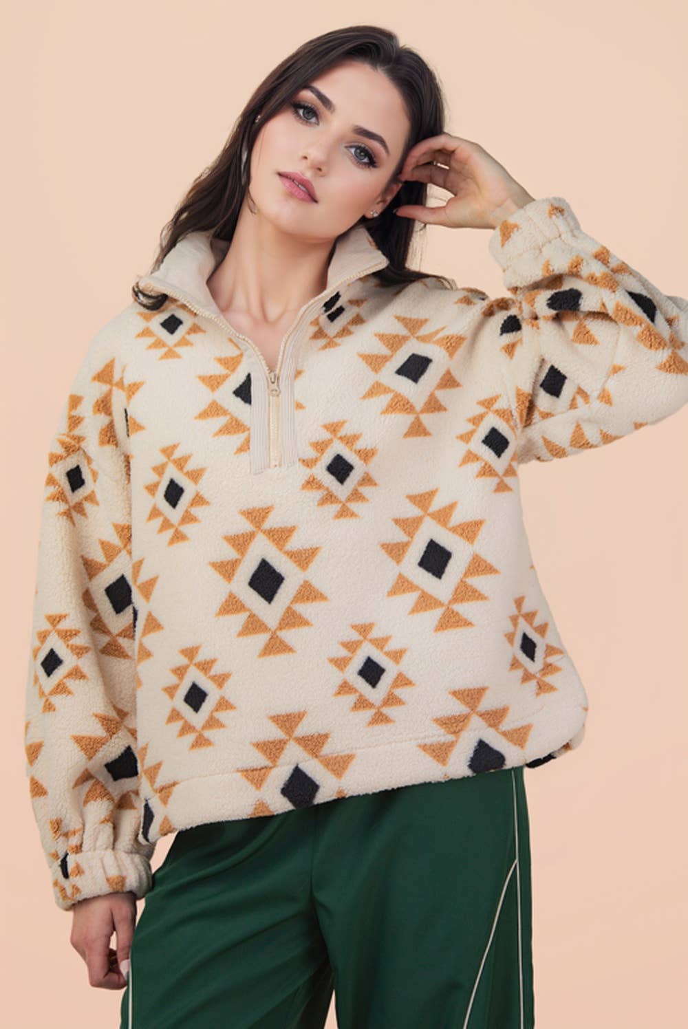 Aztec Quarterzip Fuzzy Cream Pullover