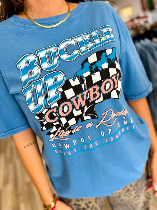 Buckle Up Cowboy Oversized Mineral Tee