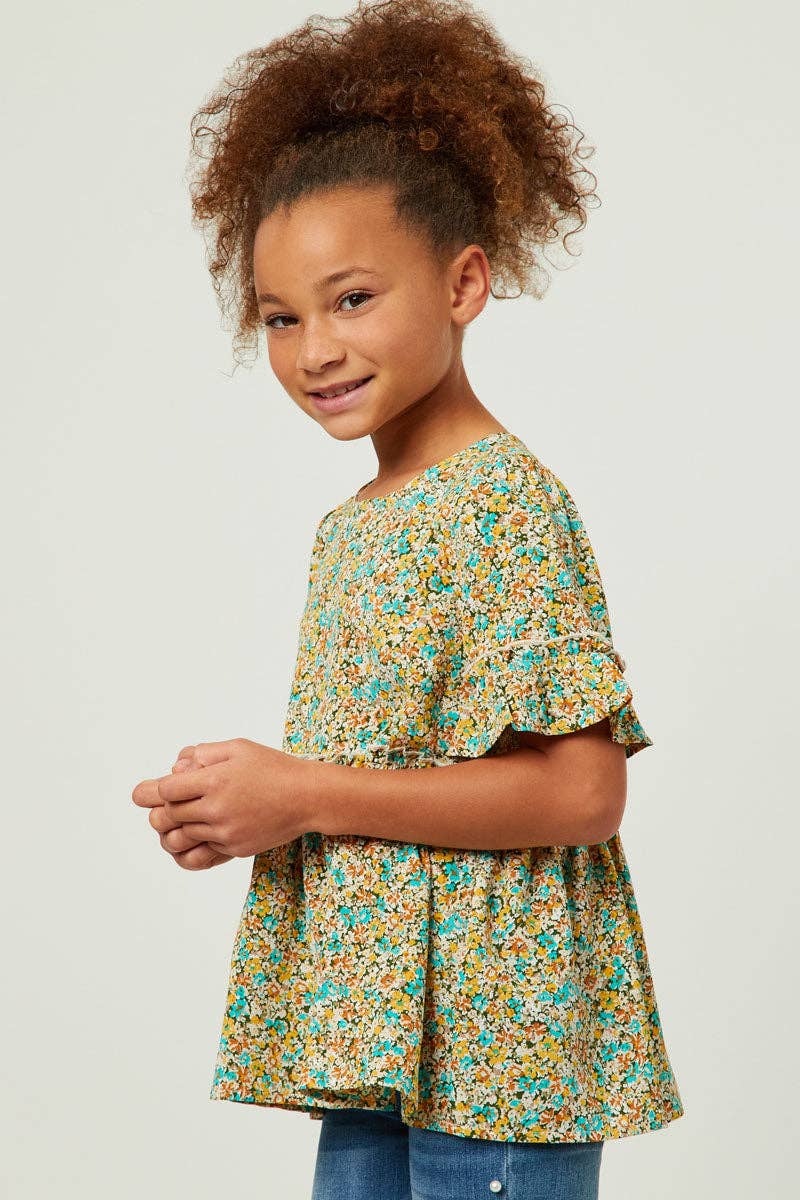 Girls Crinkle Floral Peplum Top