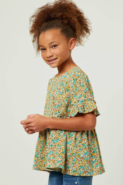 Girls Crinkle Floral Peplum Top