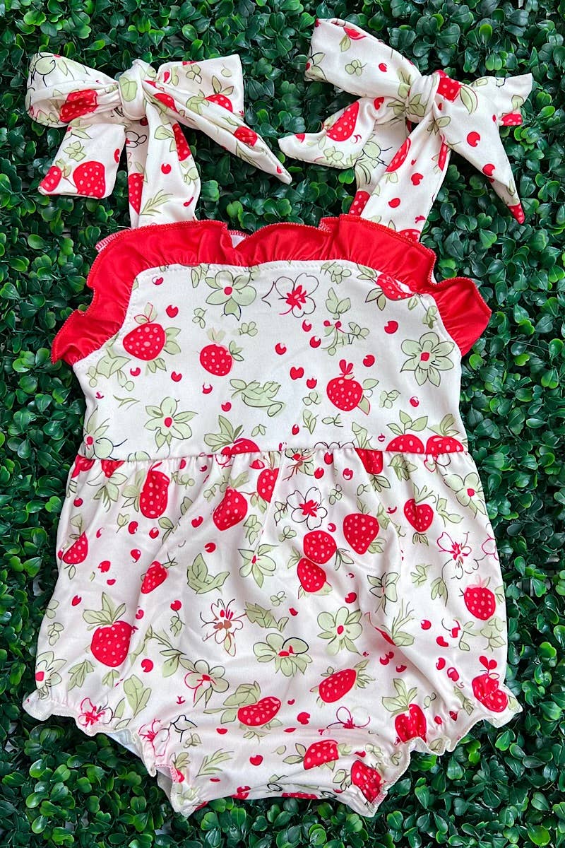 Baby Girls Red & White Strawberry Romper