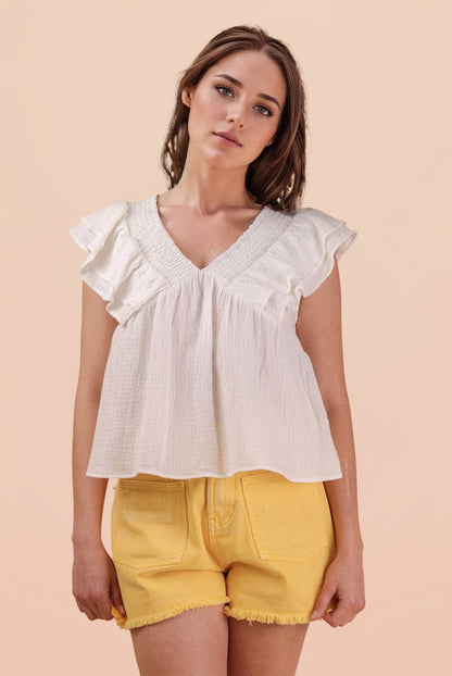 Kylie Ruffle V-neck Top